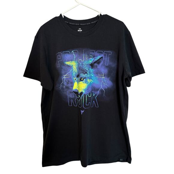 Under Armour Project Rock Shirt Men’s Sz L Black Wolf Graphic Neon Short Sleeve - Picture 1 of 7